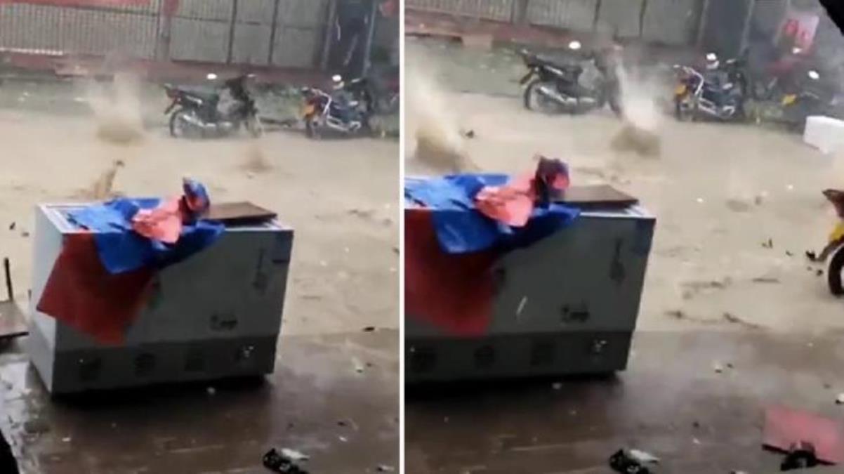 Şiddetli yağış Çin’de hayatı durma noktasına getirdi! Dolu taneleri yere mermi gibi düştü